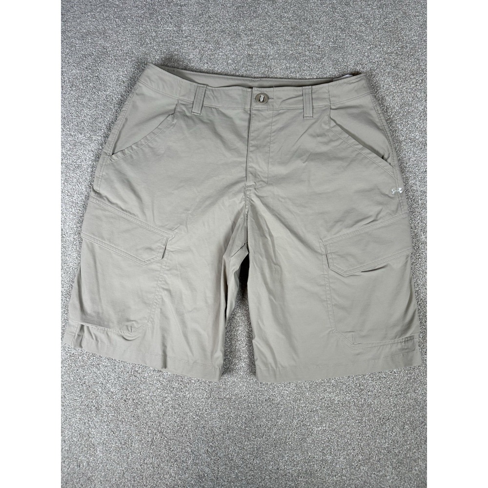 Under Armour Shorts Mens 32 Khaki Heatgear Loose Nylon Stretch Performance Golf